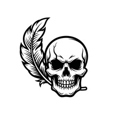 Obraz premium Scary Skull with Feather - Gothic, Dark Art, Halloween, Death Symbolism