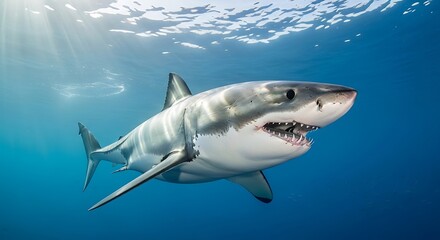 Naklejka premium Great White Shark Swimming Underwater