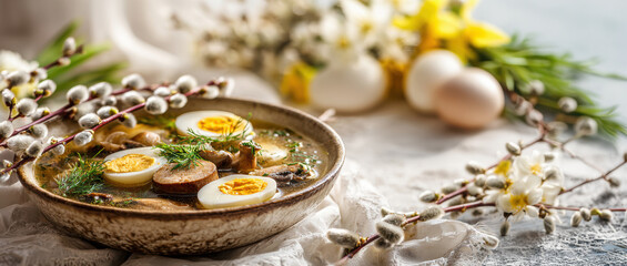Traditional Żurek on Easter Table – AI Generative