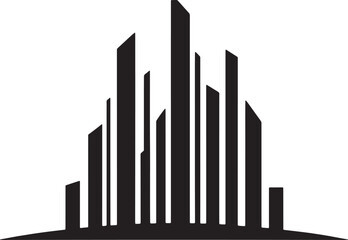 Fototapeta premium Modern black silhouette city skyline with vertical building elements on transparent background vector