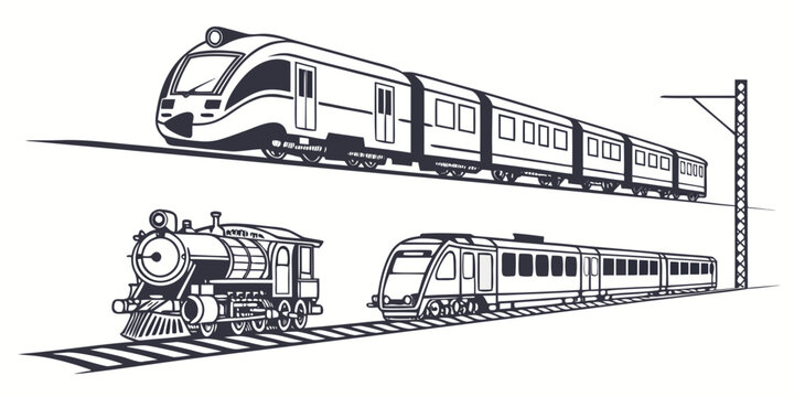 A comparison of modern and vintage trains showcasing their architectural differences Vector