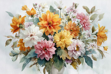 Watercolor Wildflower Bouquet Illustration &ndash; Generative AI