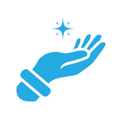 Obraz premium blue hand with sparkle above palm up gesture symbol of good luck or fortune