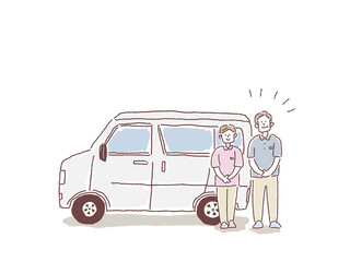 送迎車と介護スタッフ