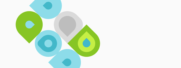 Obraz premium Colorful overlapping letterforms spell pod. Design features light blue, green, gray hues. Minimalist aesthetic, clean lines present.