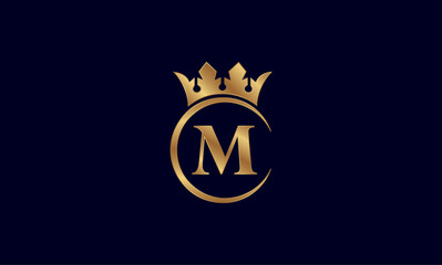 Luxury Golden Letter M Logo with Royal Crown and Circular Frame on Dark Background