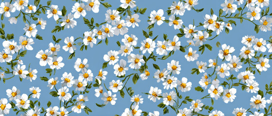 Seamless Daisy Floral Pattern on Blue &ndash; AI Generative