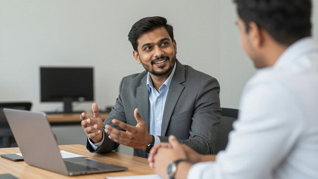  Professional business man explaining strategy during meeting