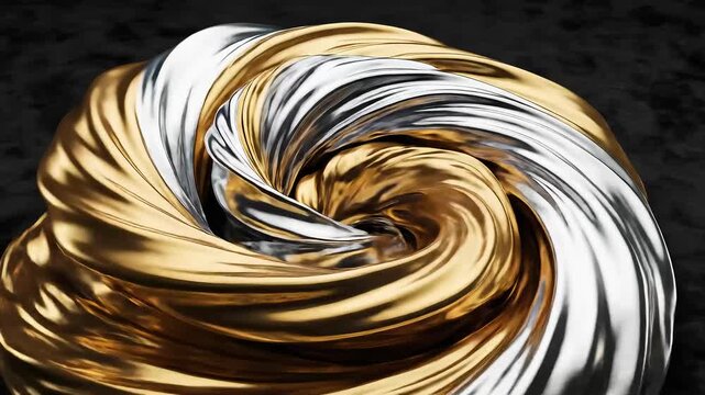 Minimal abstract liquid animation, metallic gold and silver swirling curves background