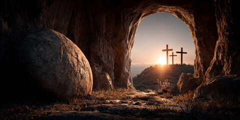 Empty Tomb with Crosses &ndash; Generative AI