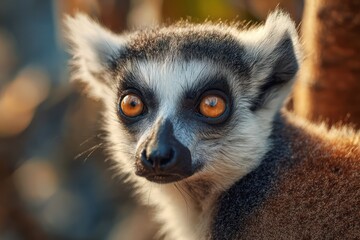 Fototapeta premium Lemur Catta exploring its natural jungle environment