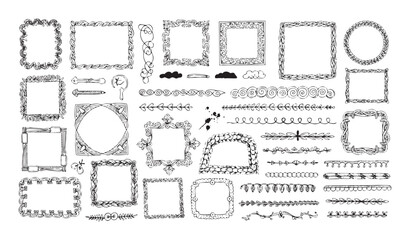 Fototapeta premium Collection of various hand drawn doodle style frames and decorative borders perfect for scrapbooking invitations certificates graphic design projects or adding embellishment to text