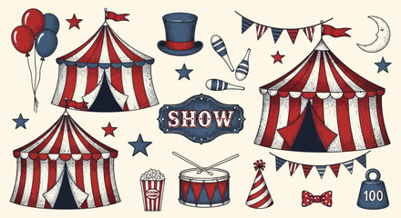 Vintage Circus Tent and Carnival Elements Collection: Funfair Party Decorations © gita