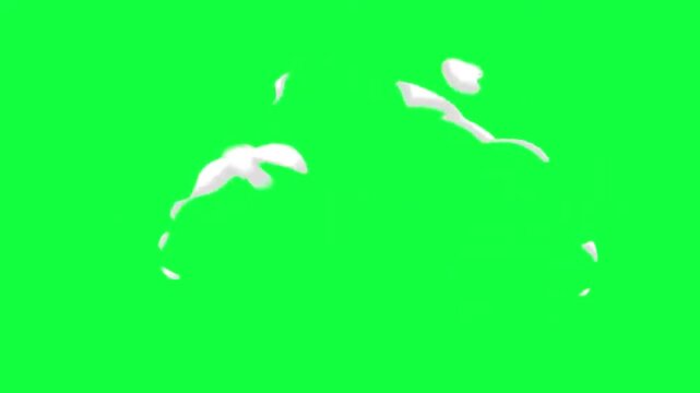 White cartoon smoke explosion cloud animation for impact effects isolated on green screen background