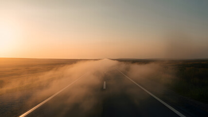 Misty Road at Sunrise: A Journey into the Unknown