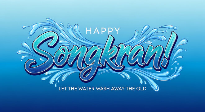 Happy Songkran Typography Water Splash Festival Background
