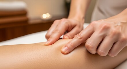 Naklejka premium Woman getting massage on her back in spa room with candle in.