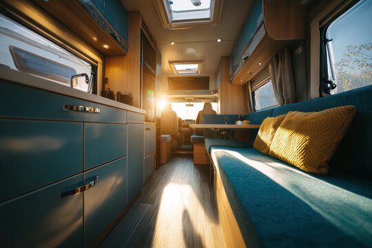 Vibrant van life interior kitchen design
