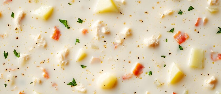 Creamy chicken and vegetable soup with fresh herbs and black pepper seasoning