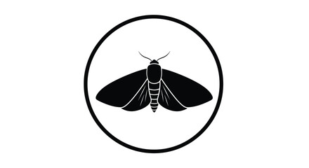 A black silhouette of a moth within a simple circular frame © MdAlamin