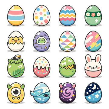 Cute Cartoon Easter Egg Mega Pack 1 - 16 Egg Designs with Bunny, Chick, Monster, Patterns and Space Designs for Cricut, Stickers and Crafts