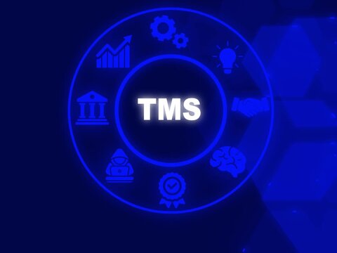 TMS Transport Management system concept, software solutions used by companies for transportation logistics operations. Business concept background, Motion graphics 4K video. TMS virtual icons screen..