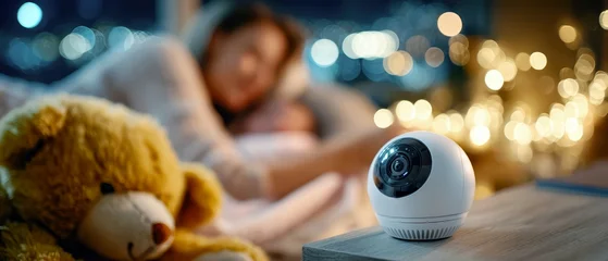 Smart Baby Monitor Camera in Cozy Nursery at Night © keks20034