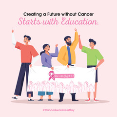 Obraz premium National Cancer awareness Day concept. Educate, Empower, Eradicate. Joining Hands to Eradicate Cancer: Our School's Pledge on this Day and Every Day.