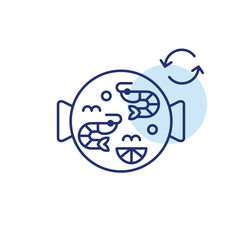 Fototapeta premium Shrimp seafood paella and renew symbol. Food and groceries recycling, fresh takeaway menu. Pixel perfect, editable stroke vector icon