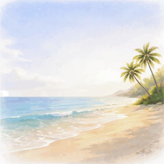 Fototapeta premium Minimalist Beach Watercolor Illustration with Copy Space