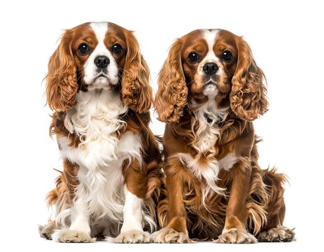 Two brown and white dogs sitting side by side