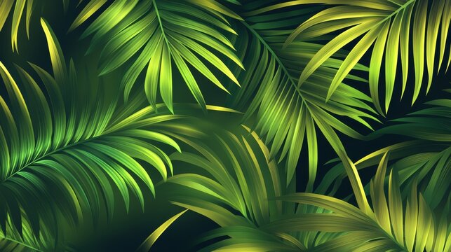 102.Decorative nature-inspired seamless pattern with stylized palm leaves, organic curves, rich green gradients, smooth repeating arrangement suitable for textile or wallpaper design