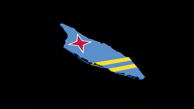 Aruba Map Animation Filled with National Flag, Alpha Channel Included