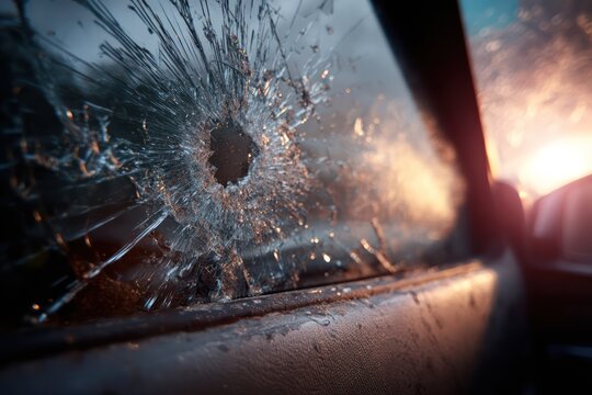 Close up of shattered automobile glass
