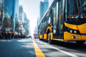 Fototapeta premium Transit bus moving through modern city street