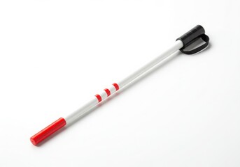 Naklejka premium Red and silver walking cane with black handle isolated on white background