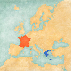 Map of Europe - France and Greece