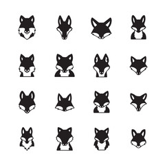 Fototapeta premium Collection of Fox Head Icons and Symbols in Black and White Vector Art