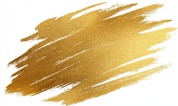 Gold textured brushstroke. Angled shape with shiny gradients on white background