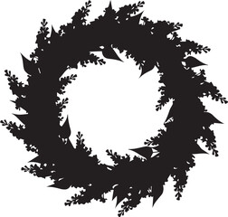 Naklejka premium Floral wreath silhouette vector illustration line art round frame design element