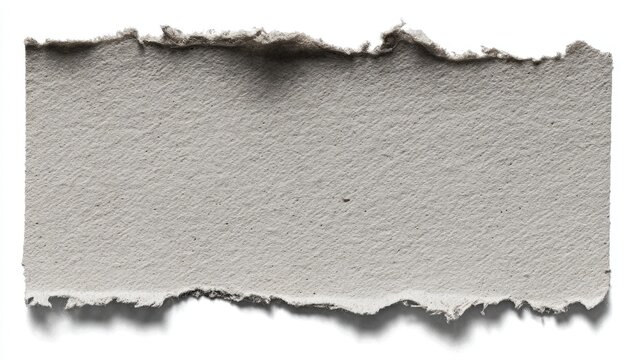 Torn piece of light gray paper with rough edges and a subtle shadow on a white background