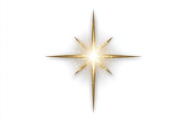 Obraz premium Shimmering gold, four-pointed star with radiant center and sparkling accents on white