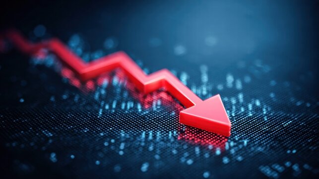 Red arrow indicating a downward trend on a blue background.