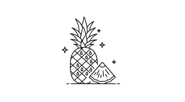 Pineapple and Slice with Sparkle Accents Minimal Line Art