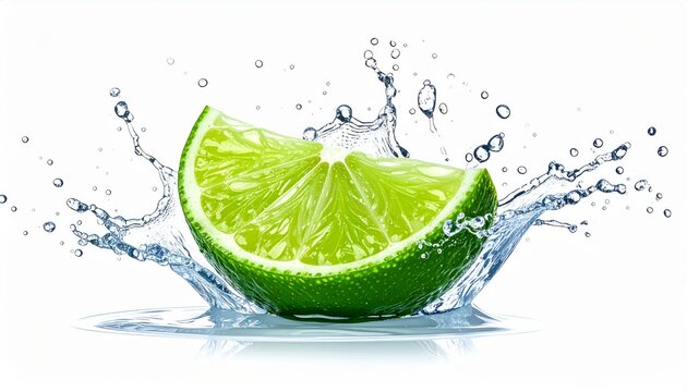 Gemini บอกว่า

A fresh green lime slice falls into clear water with a healthy citrus splash and liquid bubbles isolated on a white background