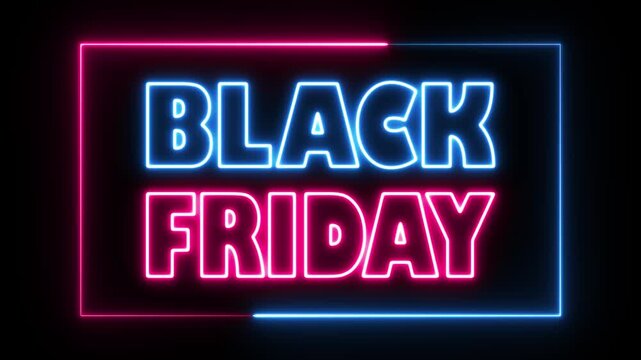 Neon Glowing Colorful black Friday animation. Black Friday text motion. Marketing for sale promotion 4k video footage.