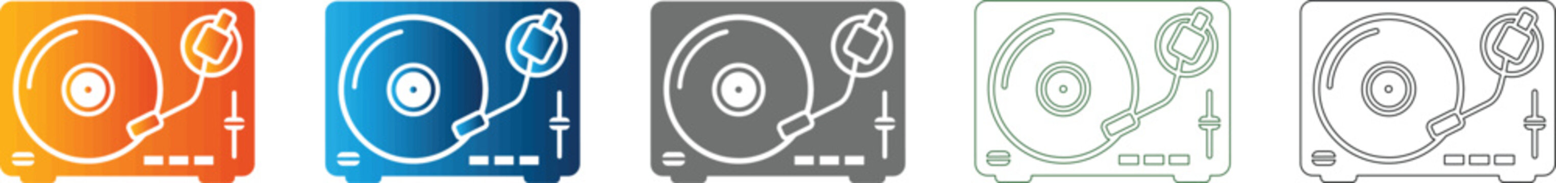 Stylish Turntable Record Player Flat Design Icon Set Element for Music Playback Vector Illustration