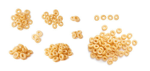 Cereal Rings Isolated, Breakfast Rice Loops, Corn Cereals Snack