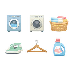 Laundry Icon Collection with Household Items
