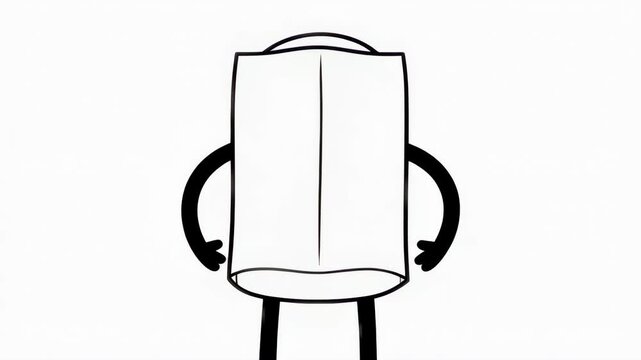 Minimalist cartoon character animation loop featuring a simple design on a white background in black and white